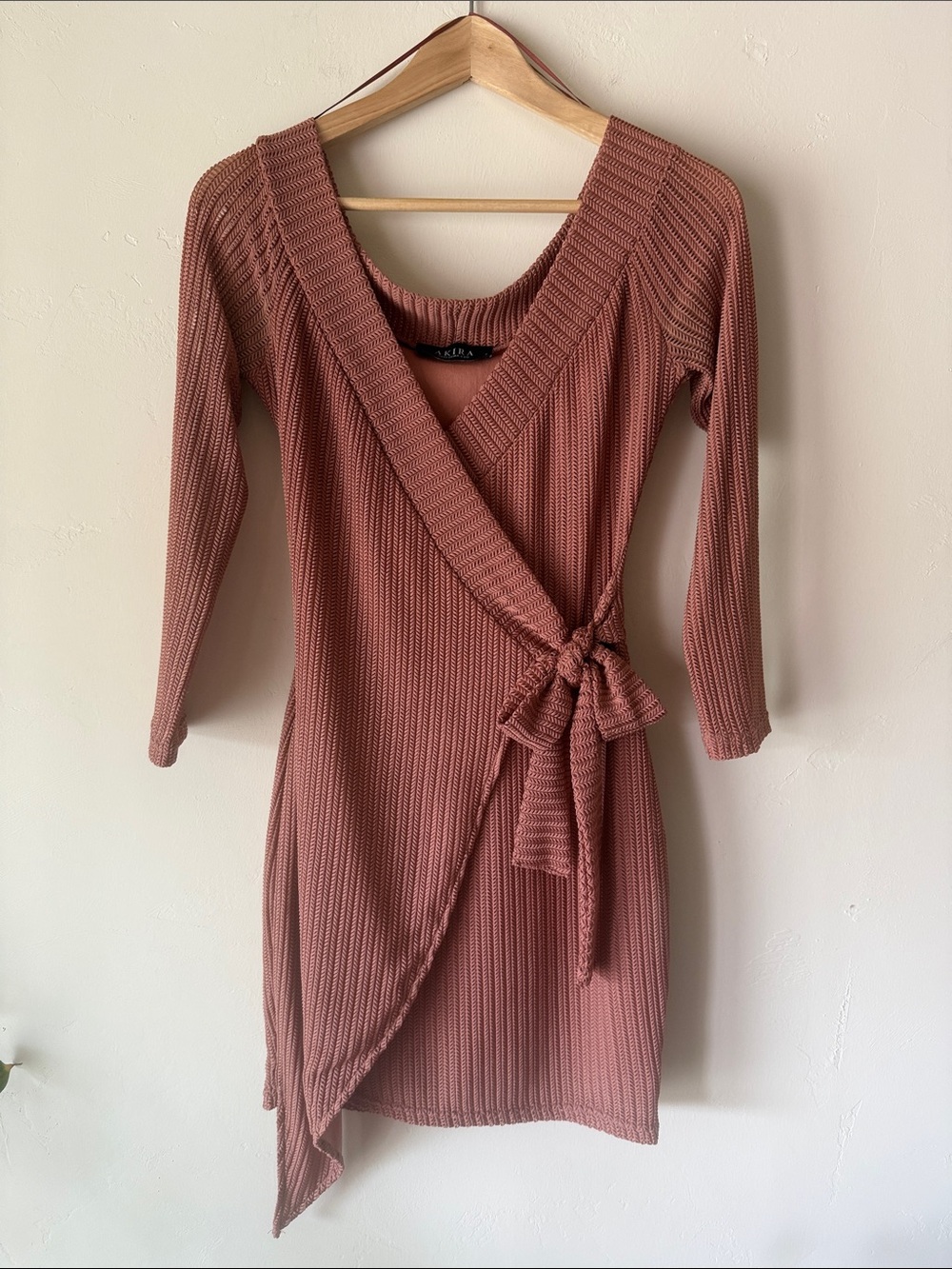 AKIRA Dusty Rose Asymmetrical Wrap Knit Dress